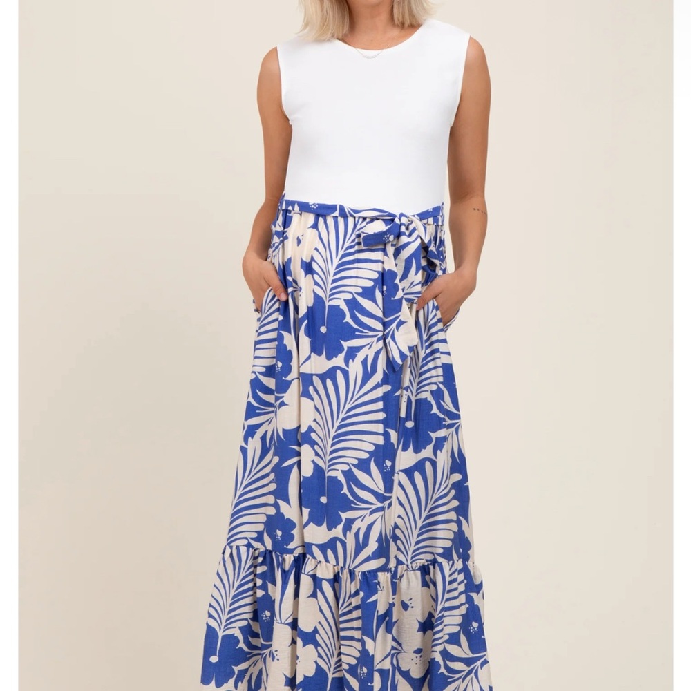 Pinkblush Blue and White Tiered Maxi Dress